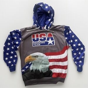 USA Team Hoodie Men's XL AOP Graphics Eagle Flag Stars Patriotic Drinking Team